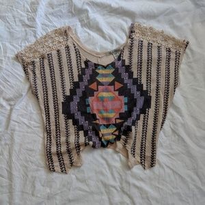 American Rag Cie Geometric/Crochet Flowy Crop